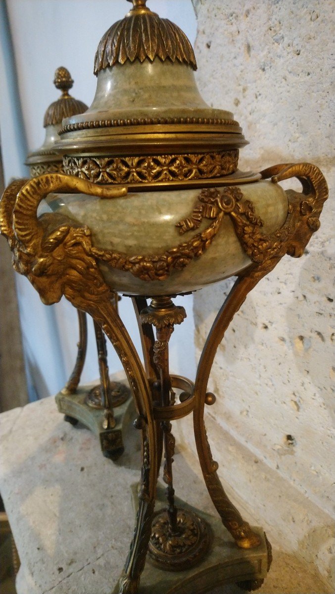 Pair Of Gilt Bronze And Marble Cassolettes 19th -photo-7