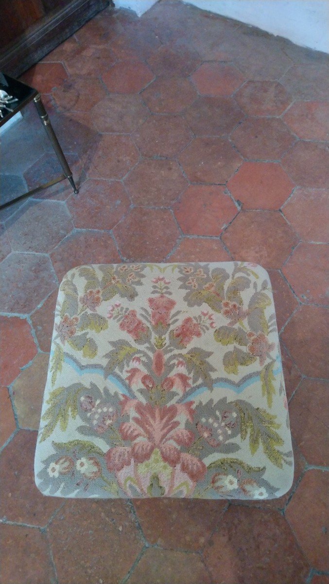 19th Century Regency Stool In Painted Wood Covered With Tapestry -photo-3