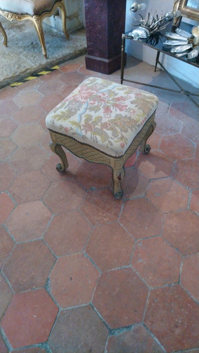 19th Century Regency Stool In Painted Wood Covered With Tapestry -photo-6