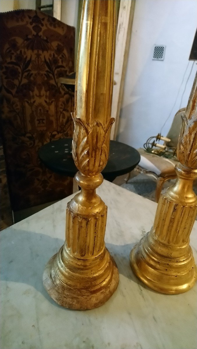 Pair Of Gilded Wood Candlesticks Late 18th Early 19th -photo-4