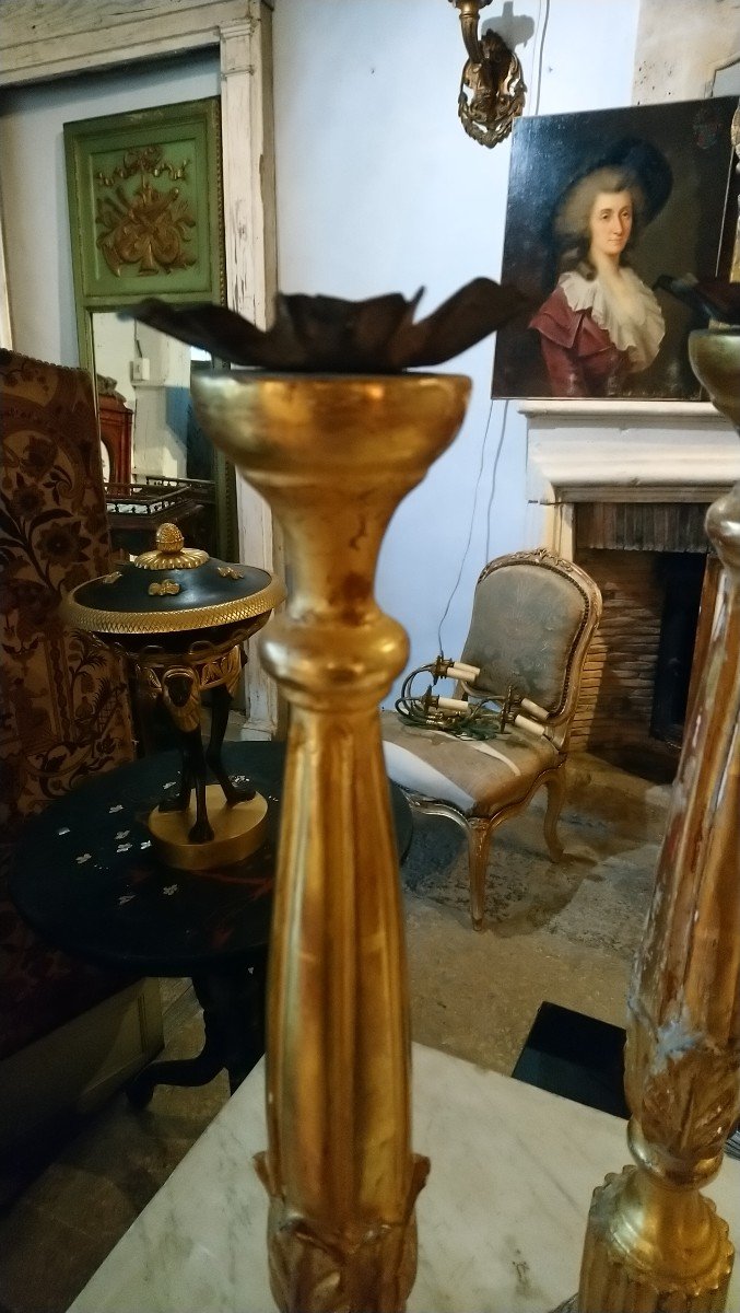 Pair Of Gilded Wood Candlesticks Late 18th Early 19th -photo-1