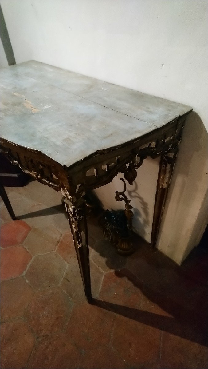 18th Century Italian Four Legged Painted And Gilded Wood Console Table -photo-2