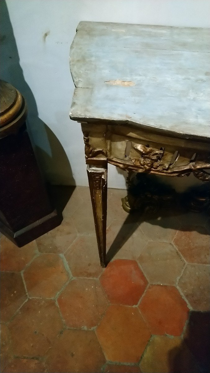 18th Century Italian Four Legged Painted And Gilded Wood Console Table -photo-3