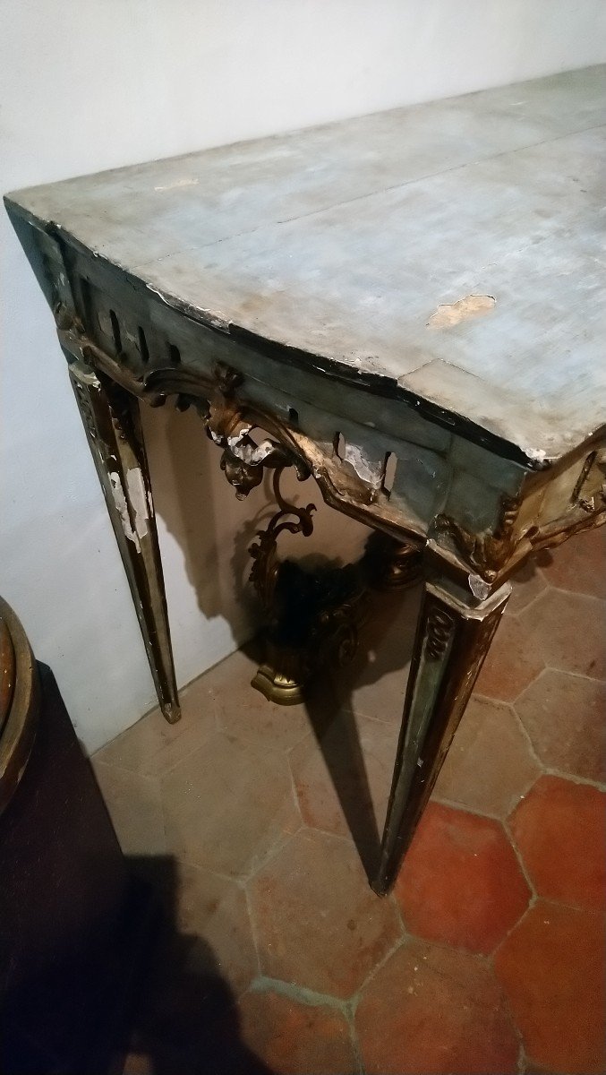 18th Century Italian Four Legged Painted And Gilded Wood Console Table -photo-4