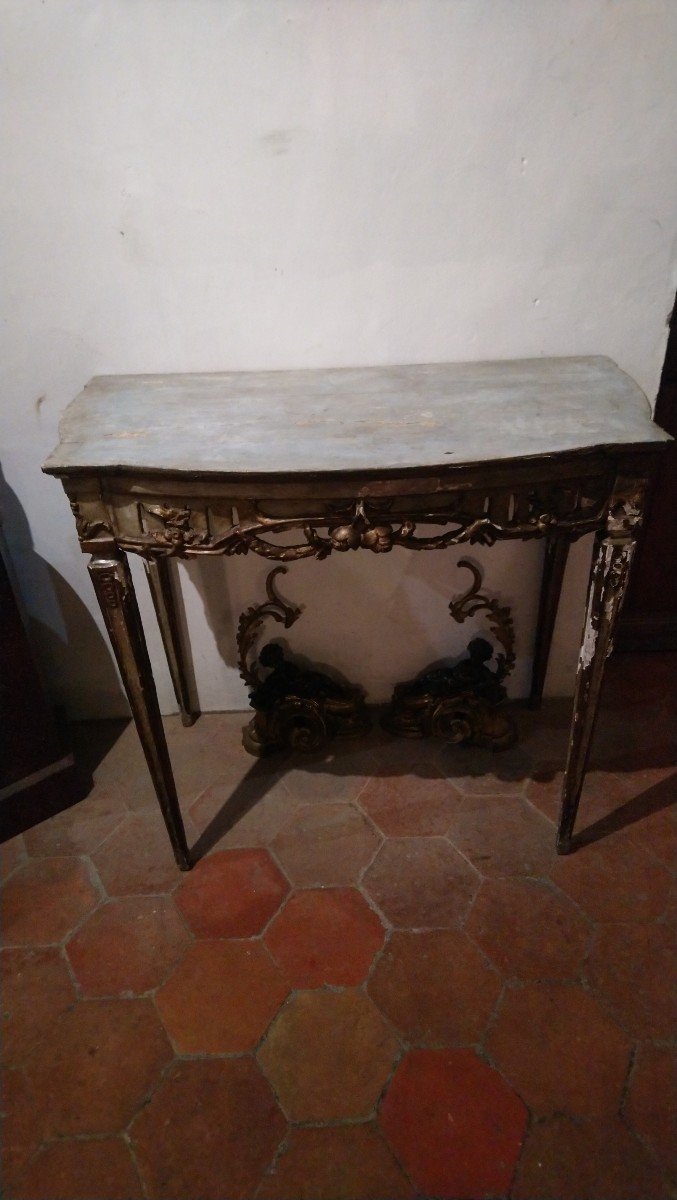 18th Century Italian Four Legged Painted And Gilded Wood Console Table -photo-1