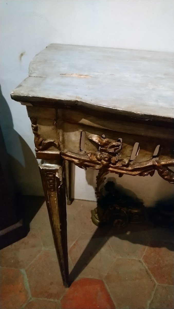 18th Century Italian Four Legged Painted And Gilded Wood Console Table -photo-4