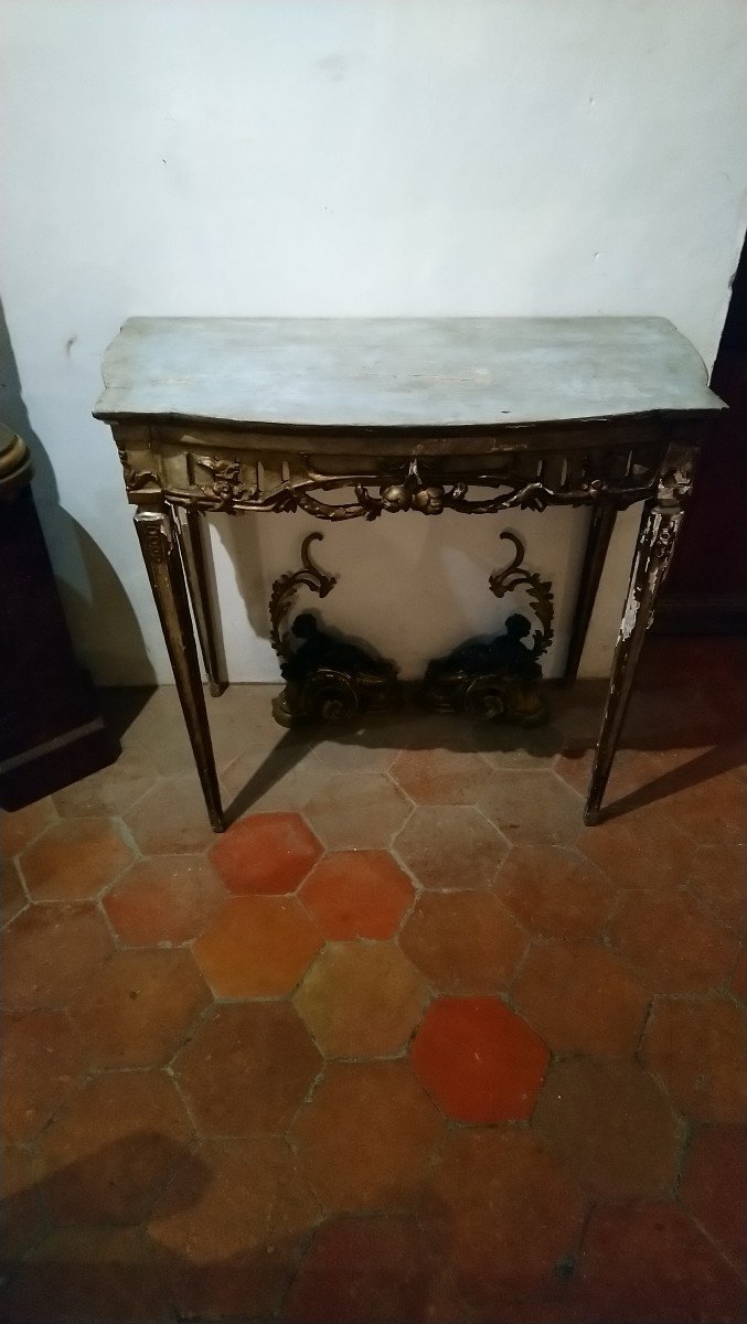 18th Century Italian Four Legged Painted And Gilded Wood Console Table -photo-6