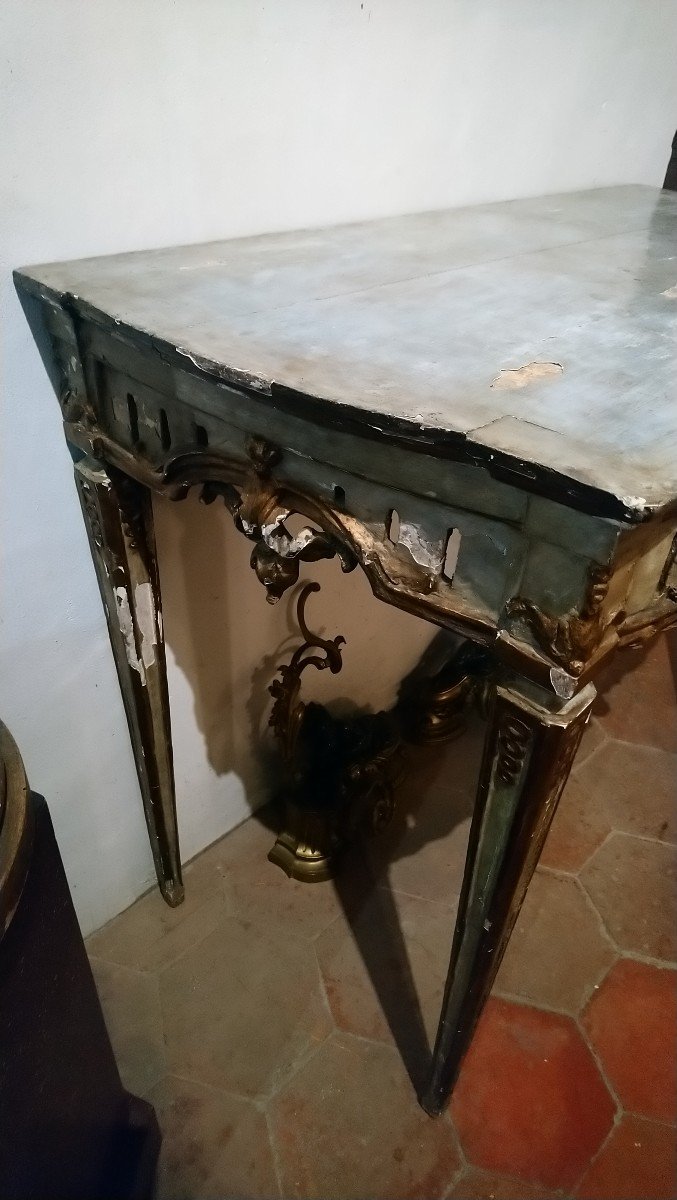 18th Century Italian Four Legged Painted And Gilded Wood Console Table -photo-7