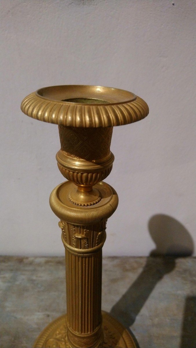 Pair Of Restoration Period Candlesticks In Gilt Bronze -photo-2