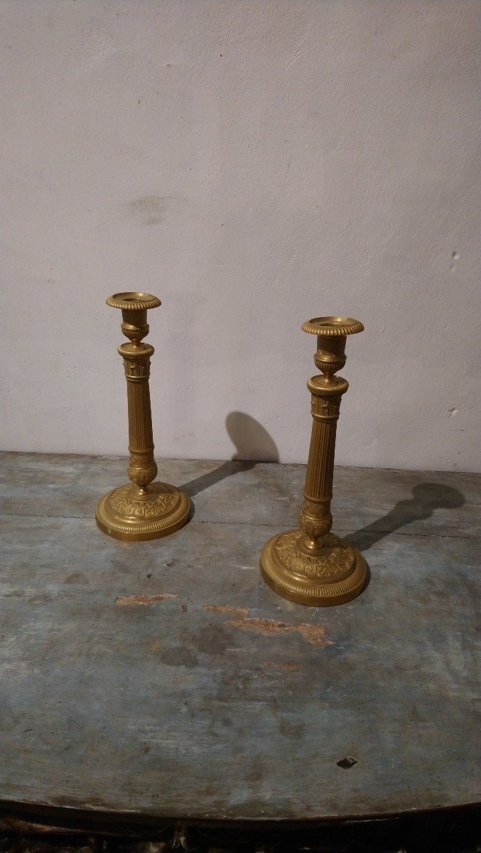 Pair Of Restoration Period Candlesticks In Gilt Bronze -photo-4