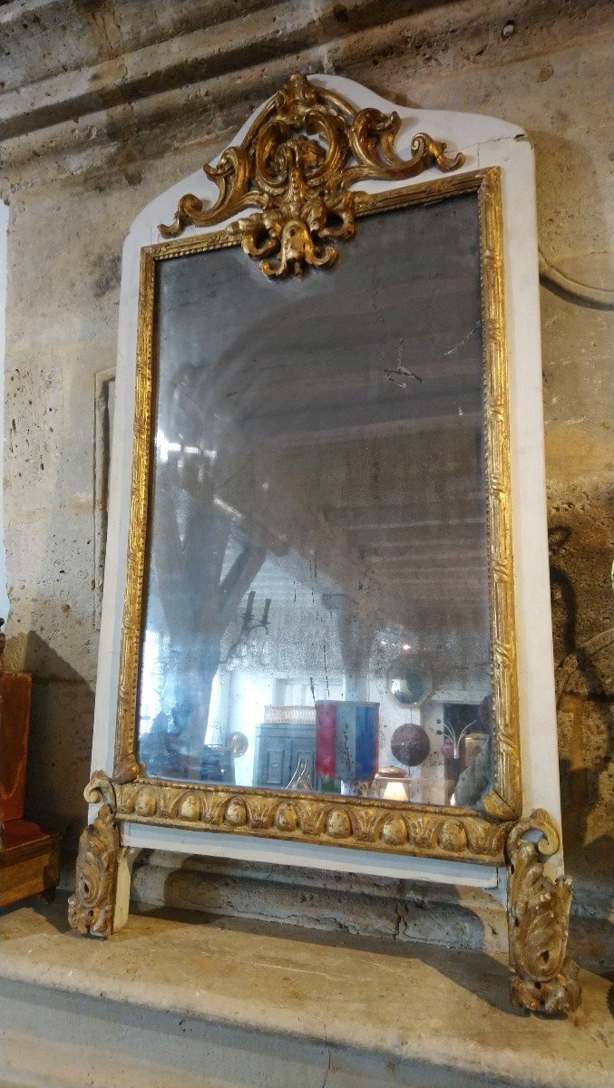 Miroir De Boiserie 18e En Bois Peint Et Doré -photo-2