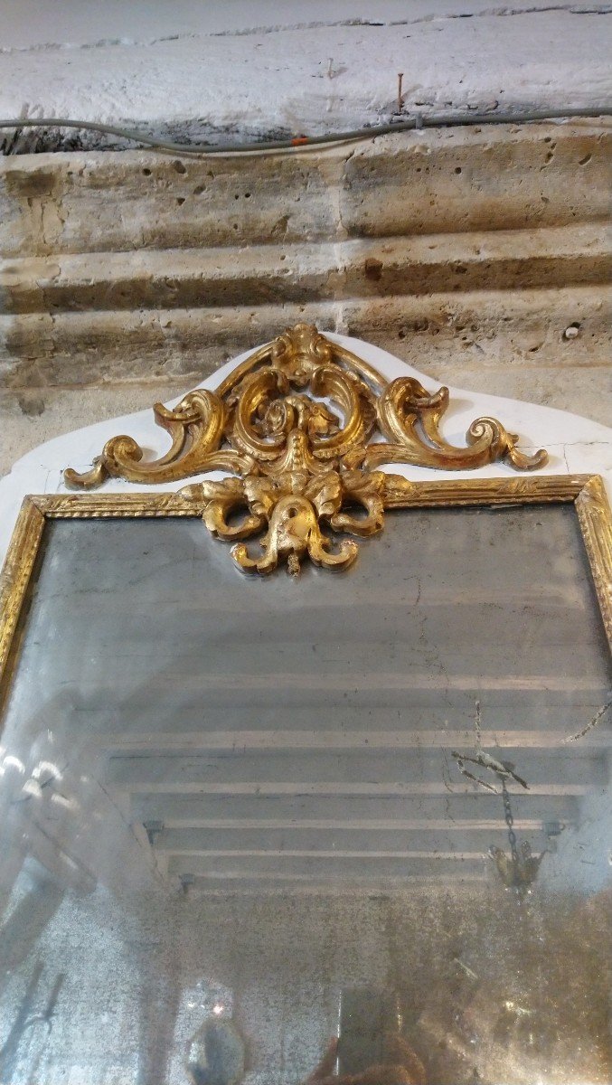 Miroir De Boiserie 18e En Bois Peint Et Doré -photo-4