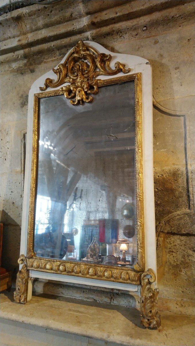 Miroir De Boiserie 18e En Bois Peint Et Doré -photo-1