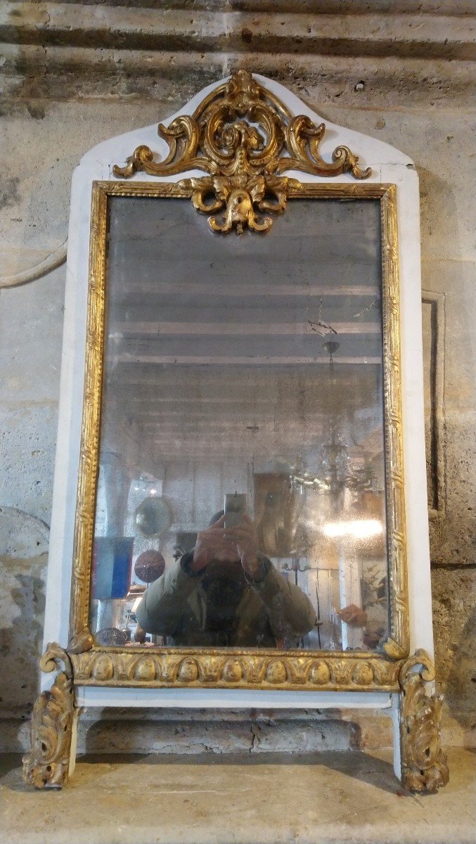 Miroir De Boiserie 18e En Bois Peint Et Doré -photo-4