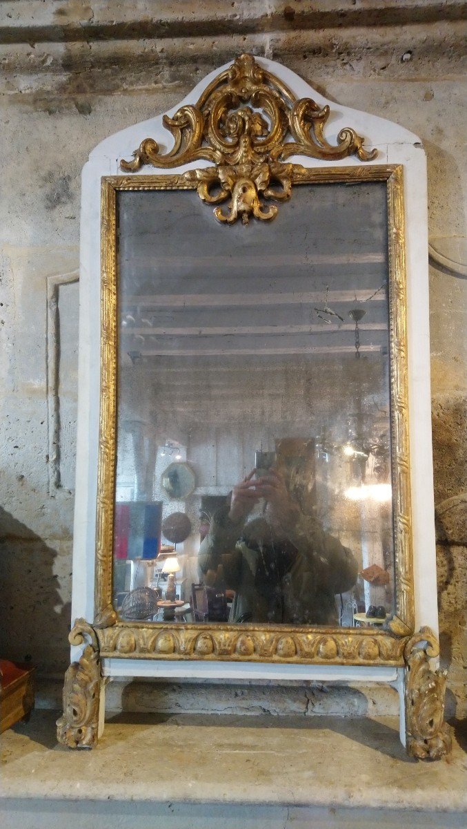 Miroir De Boiserie 18e En Bois Peint Et Doré 