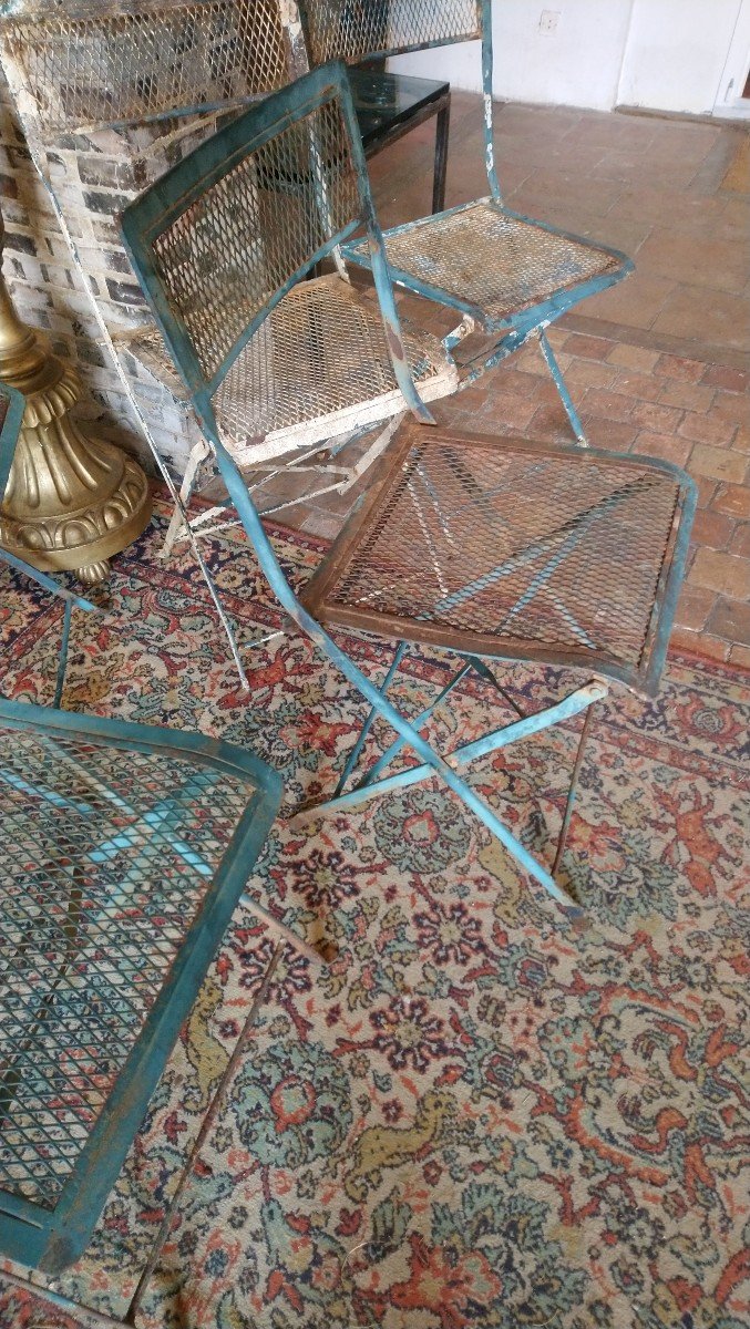 Set Of 9 Folding Iron Garden Chairs, Late 19th-early 20th Century -photo-2