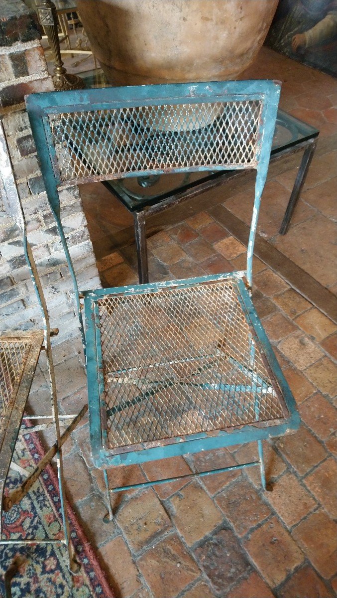 Set Of 9 Folding Iron Garden Chairs, Late 19th-early 20th Century -photo-4