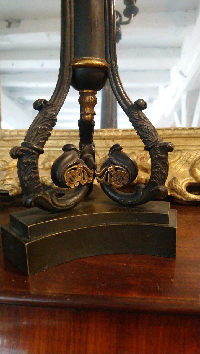 Pair Of 4-light Bronze Candelabra With 2 Patinas, 19th Century -photo-2