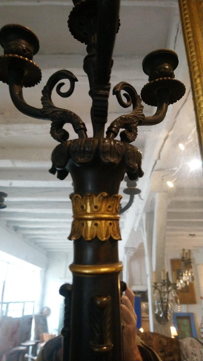 Pair Of 4-light Bronze Candelabra With 2 Patinas, 19th Century -photo-1