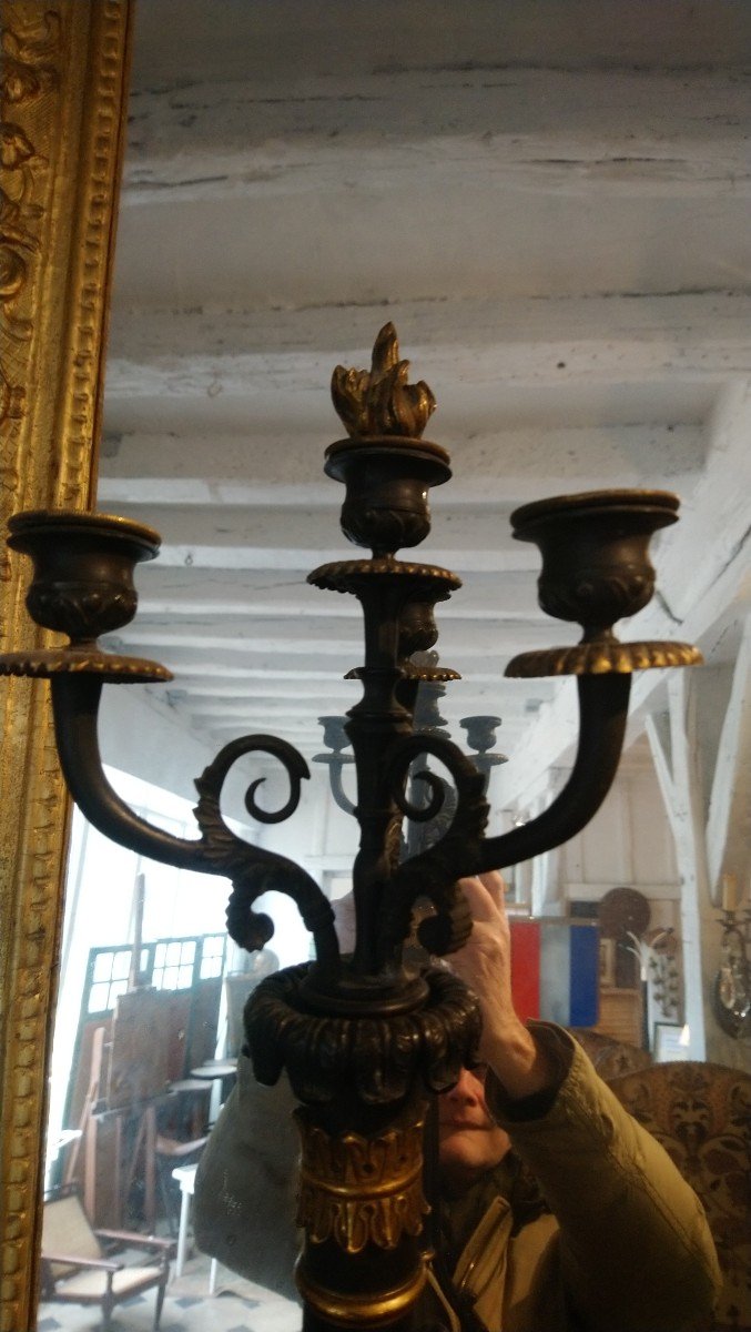 Pair Of 4-light Bronze Candelabra With 2 Patinas, 19th Century -photo-2