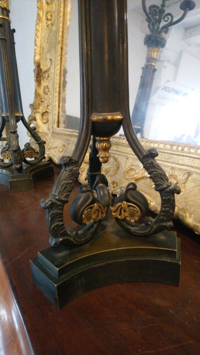 Pair Of 4-light Bronze Candelabra With 2 Patinas, 19th Century -photo-4