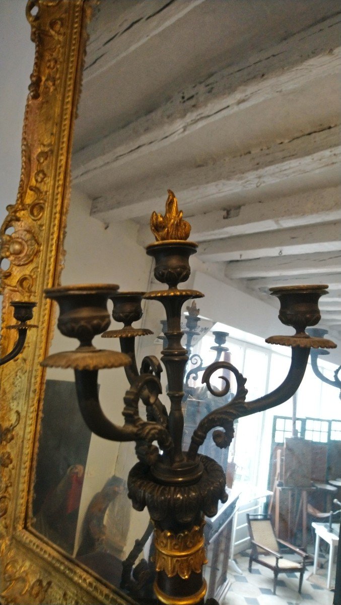 Pair Of 4-light Bronze Candelabra With 2 Patinas, 19th Century -photo-5