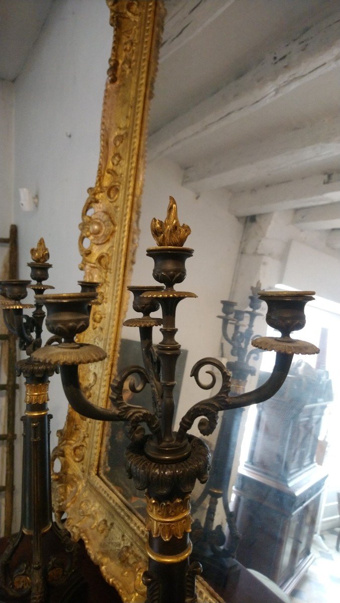 Pair Of 4-light Bronze Candelabra With 2 Patinas, 19th Century -photo-7