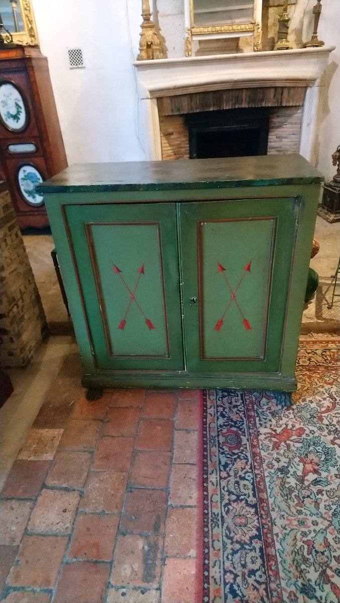 Painted Wooden Sideboard 2 Doors Early 19th Claw Feet -photo-2