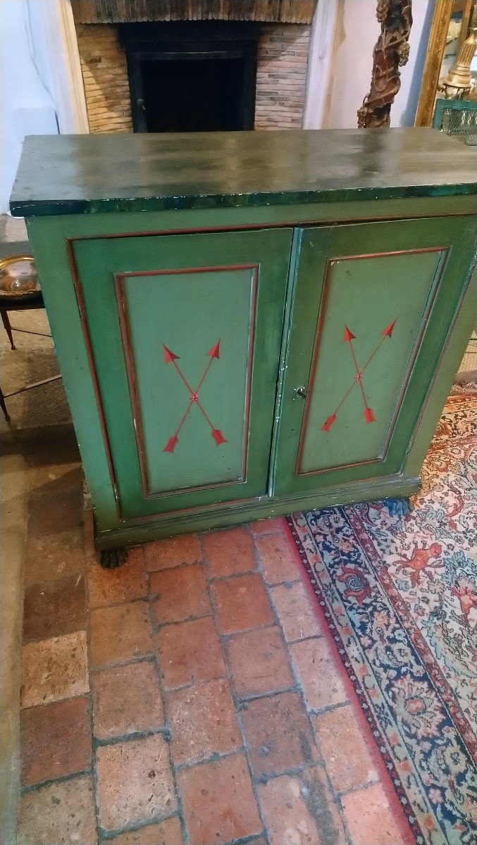 Painted Wooden Sideboard 2 Doors Early 19th Claw Feet -photo-4