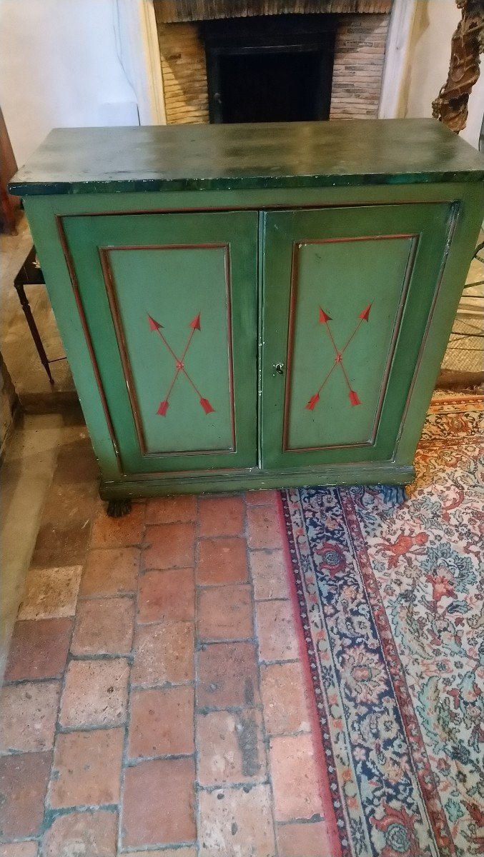 Painted Wooden Sideboard 2 Doors Early 19th Claw Feet -photo-6