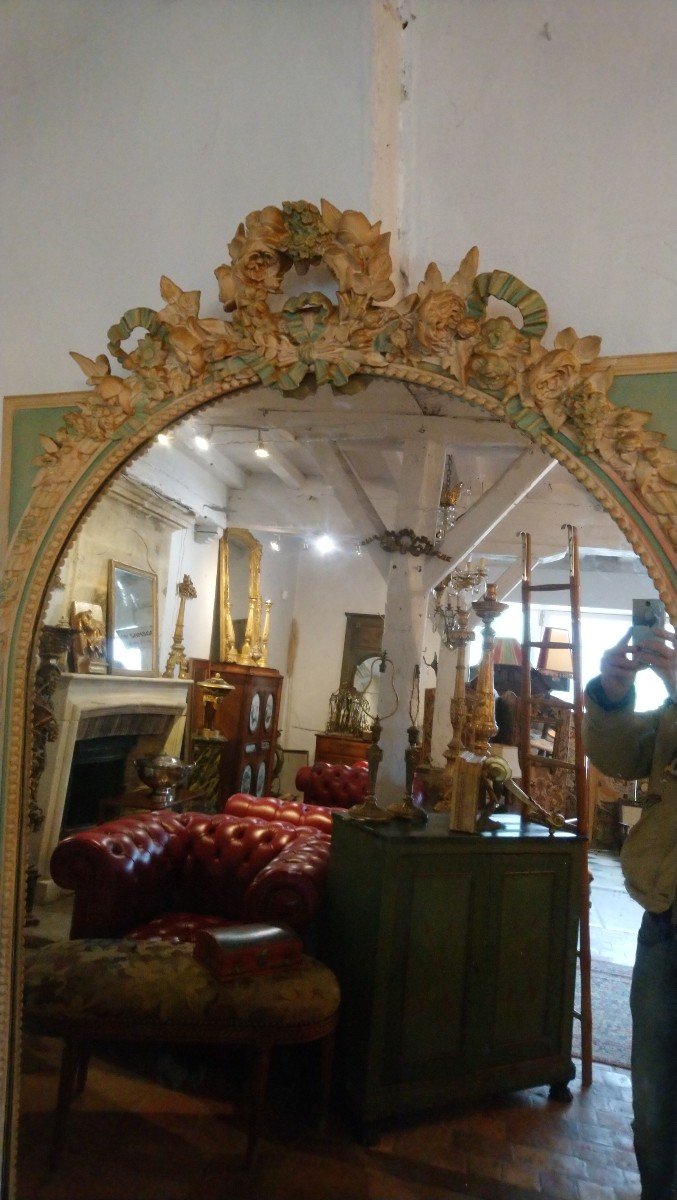 Fireplace Mirror In Wood And Relacquered Stucco Lxvi Style Early 19th Century -photo-2