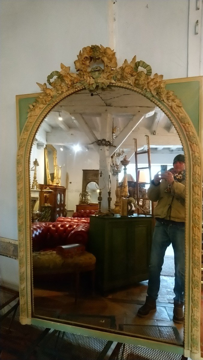 Fireplace Mirror In Wood And Relacquered Stucco Lxvi Style Early 19th Century -photo-3