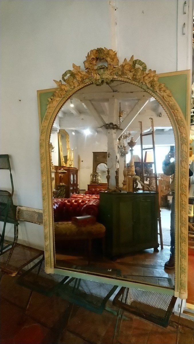 Fireplace Mirror In Wood And Relacquered Stucco Lxvi Style Early 19th Century 