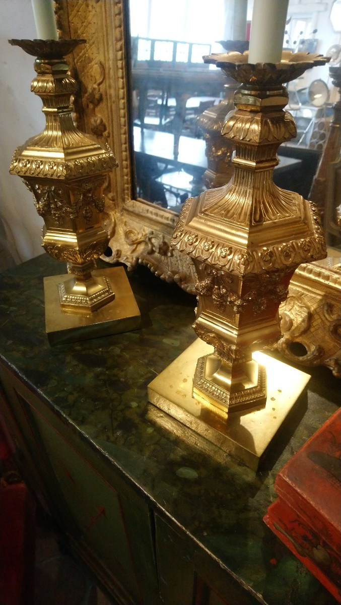 Pair Of Late 19th Century Gilt Bronze Candlesticks -photo-1