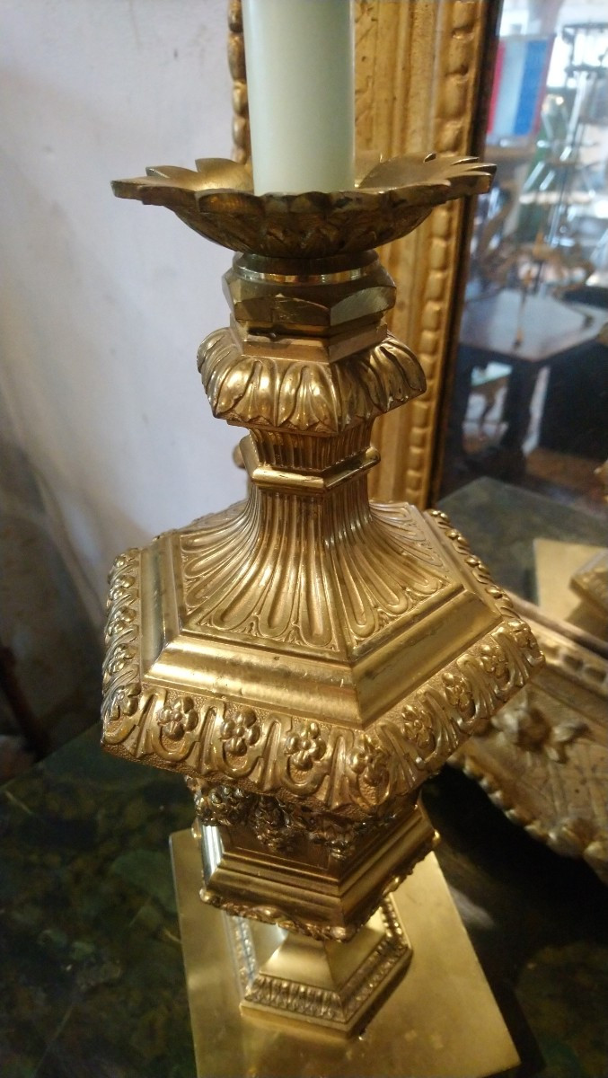 Pair Of Late 19th Century Gilt Bronze Candlesticks -photo-5