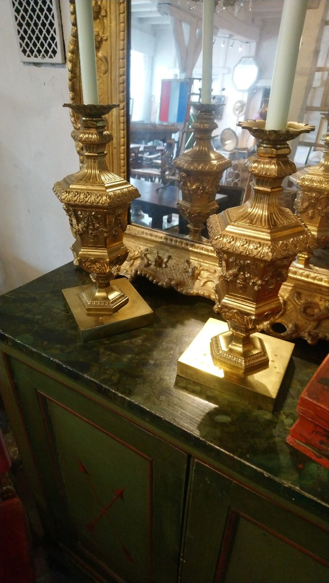 Pair Of Late 19th Century Gilt Bronze Candlesticks -photo-8