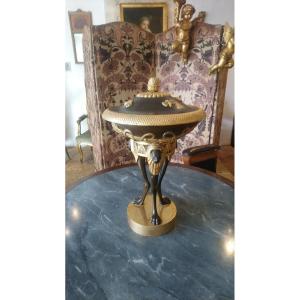 Coupe Couverte En Bronze à 2 Patines Style Empire 20e 