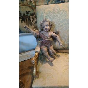 Putto D Period Lxiv In Polychrome Wood 