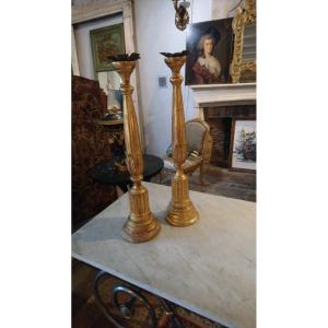 Pair Of Gilded Wood Candlesticks Late 18th Early 19th 