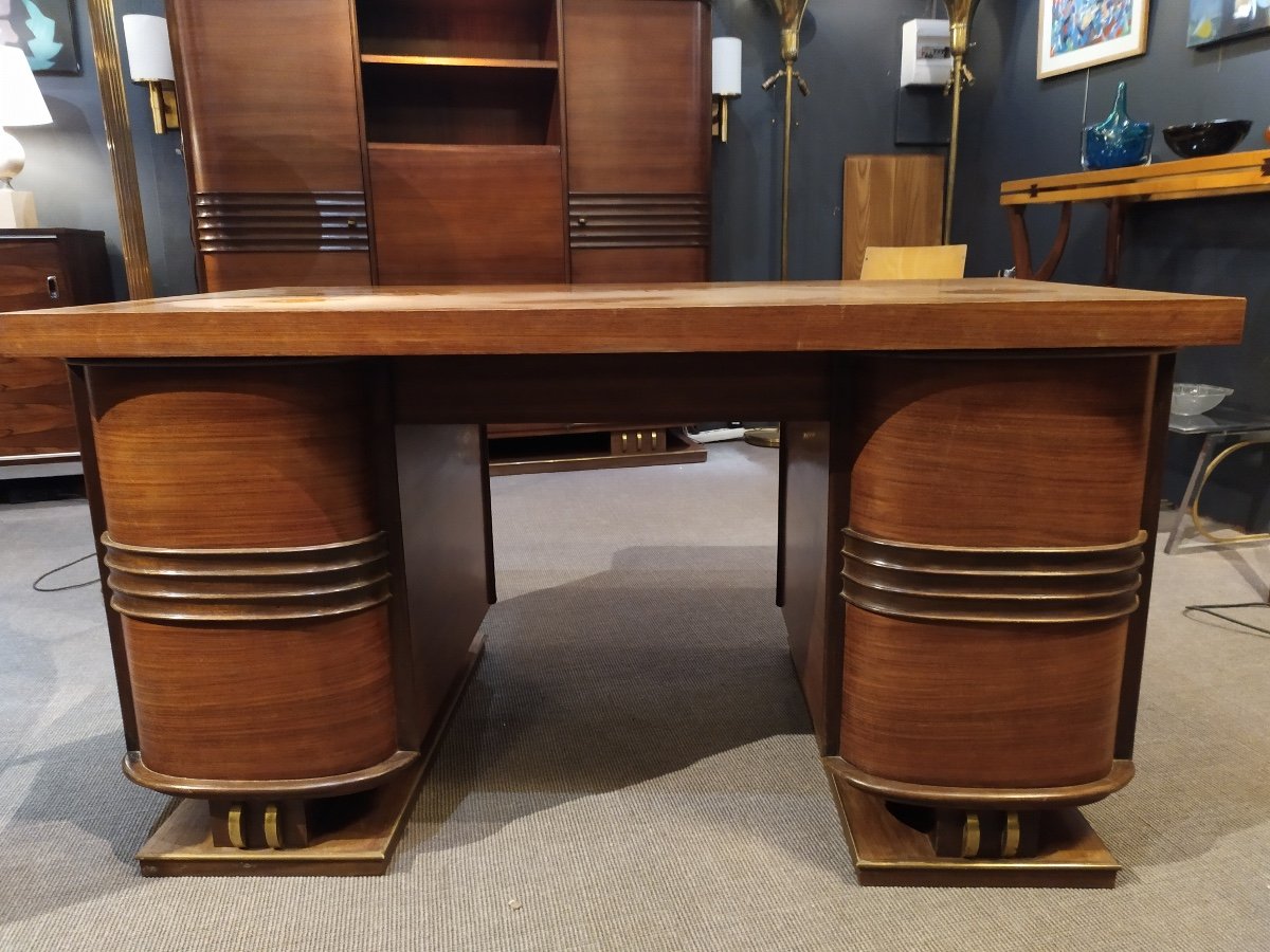 Ensemble De Bureau Art Deco , Comprenant : Bureau, Armoire De Bureau , Lampadaire Et Fauteuil .-photo-3