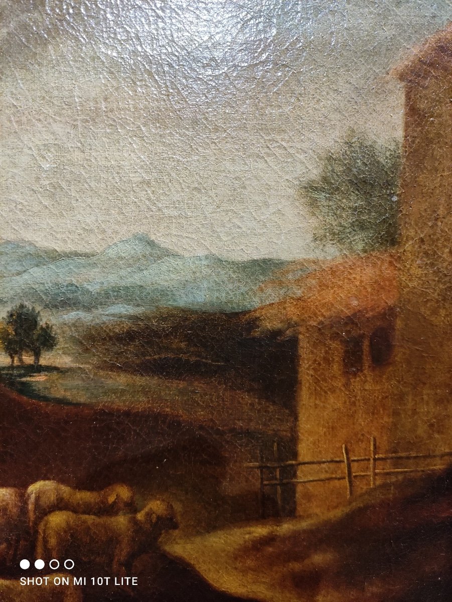 Pastoral Scene, Oil On Canvas 18th Century.-photo-1