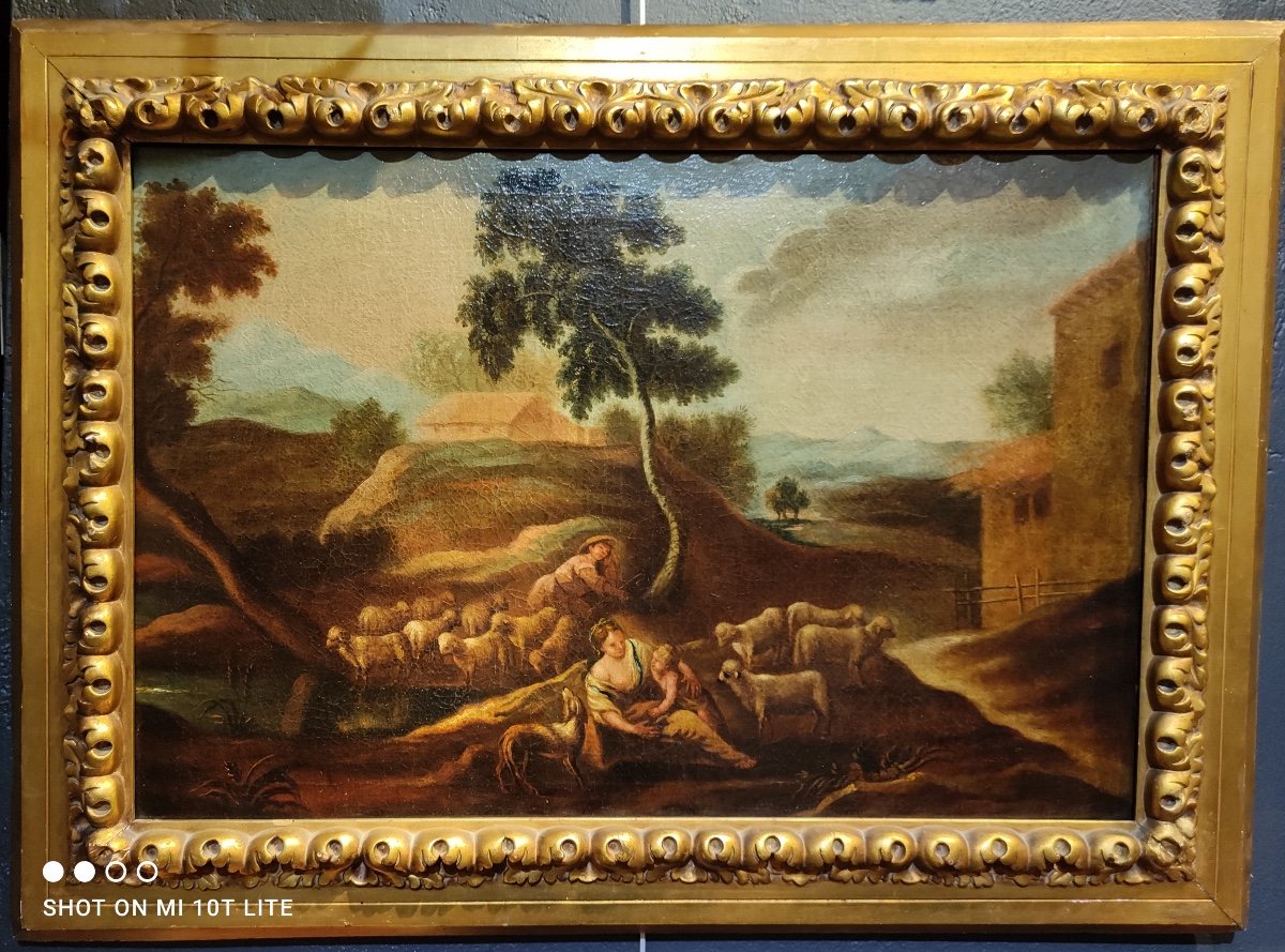 Pastoral Scene, Oil On Canvas 18th Century.