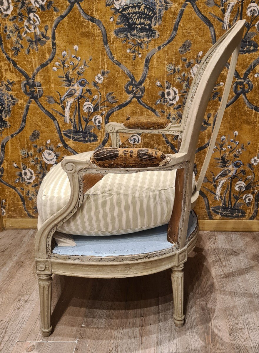 Bergère d'époque Louis XVI estampillée de Langlois -photo-3