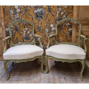 Pair Of Louis XV Period Armchairs Stamped By Chenevat