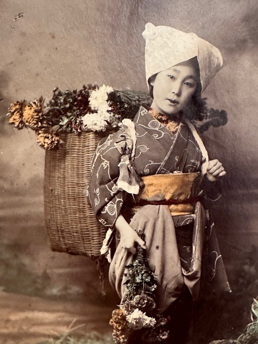 Photographie. La marchande de fleurs, tirage albuminé, Japon, 19e siècle -photo-3