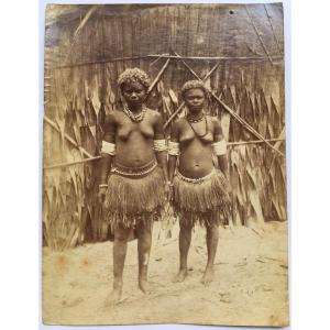 Albumen Print, Young Women From The Solomon Islands, 19th Century. Oceania
