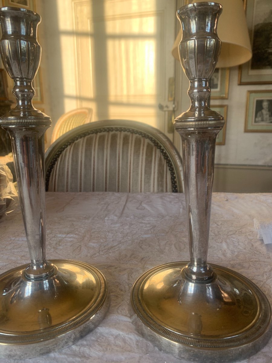 Pair Of Candlesticks In Silver Bronze-photo-2