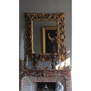 Grand Miroir Italien En Bois Doré Du XIXème Siècle 