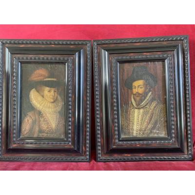 Oil On Wood Of The 19th Century In The Taste Of The 17th Century Representative A Gentleman In Chap