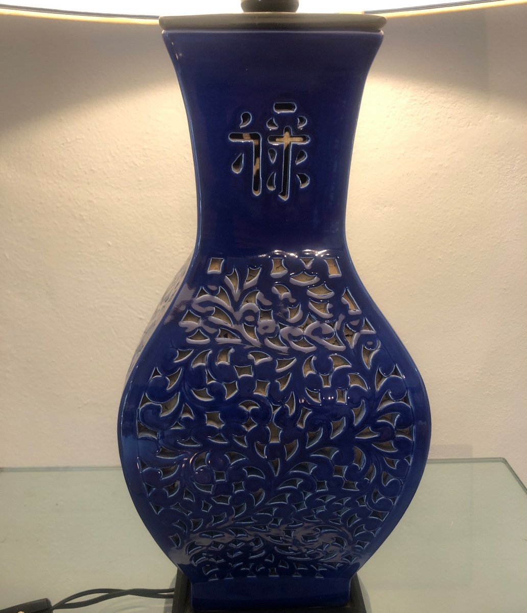 Lampe Lanterne Chinoise En Porcelaine Bleue -photo-2